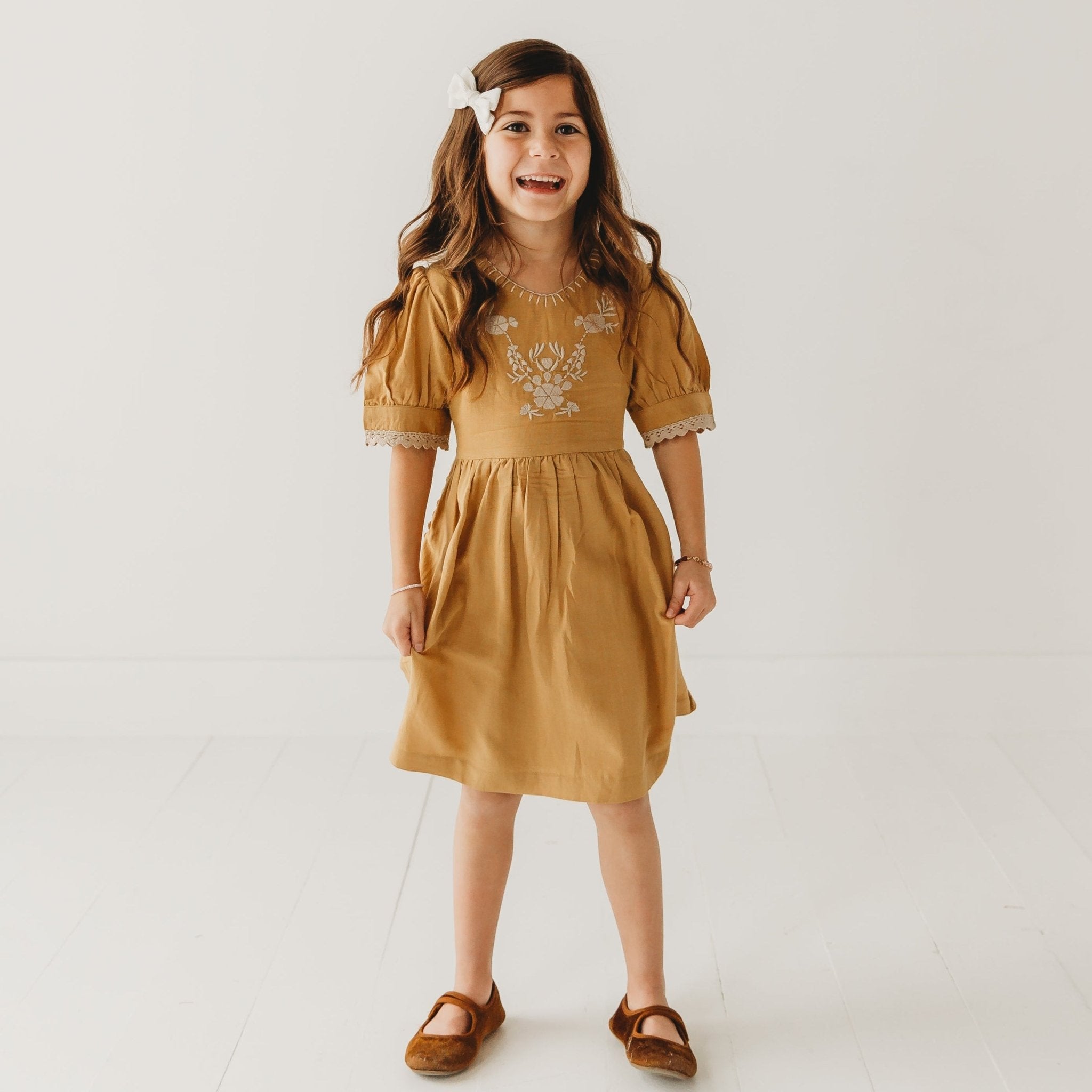 Embroidered yoke with Puff Sleeves