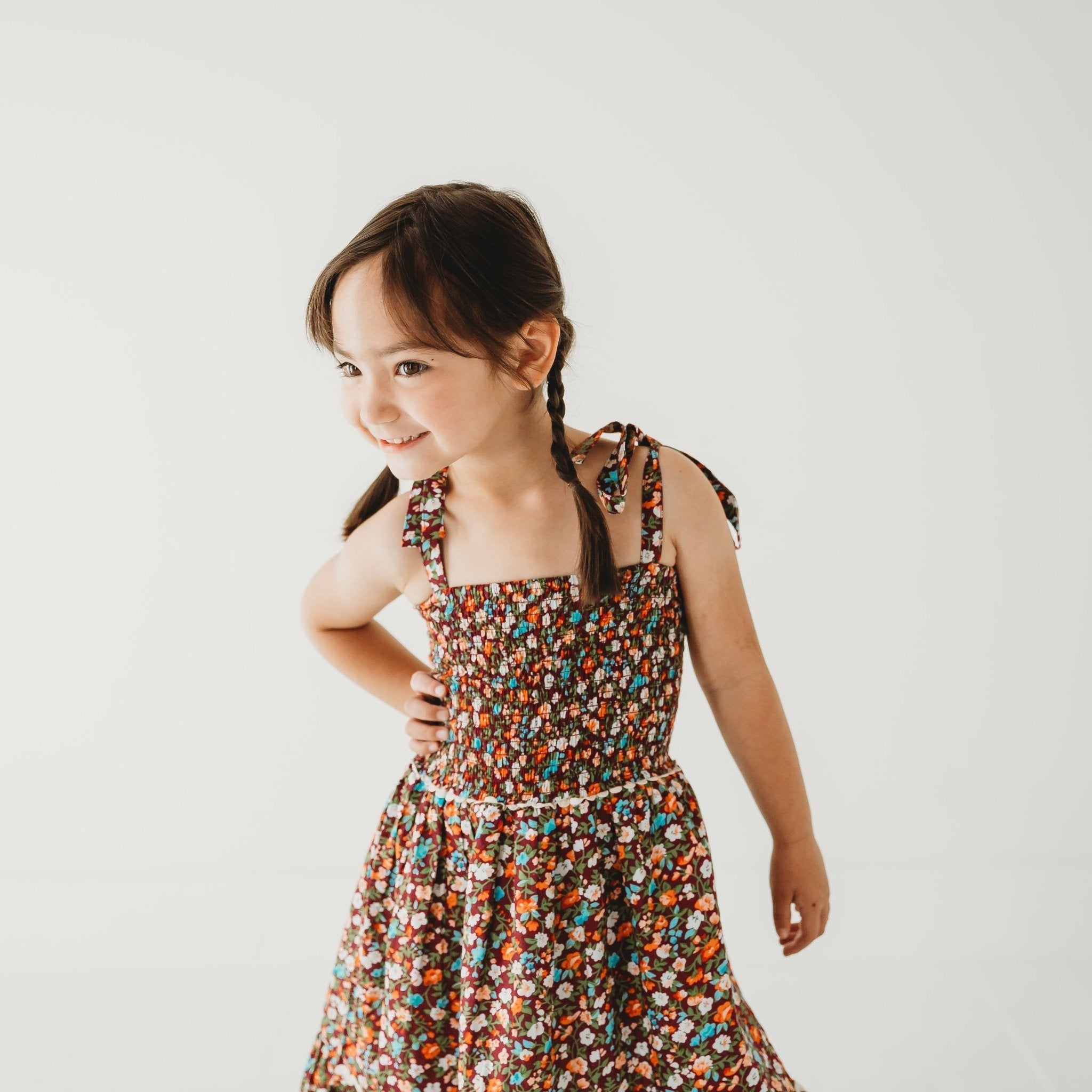 Fuchsia Floral Smocked Strappy Dress