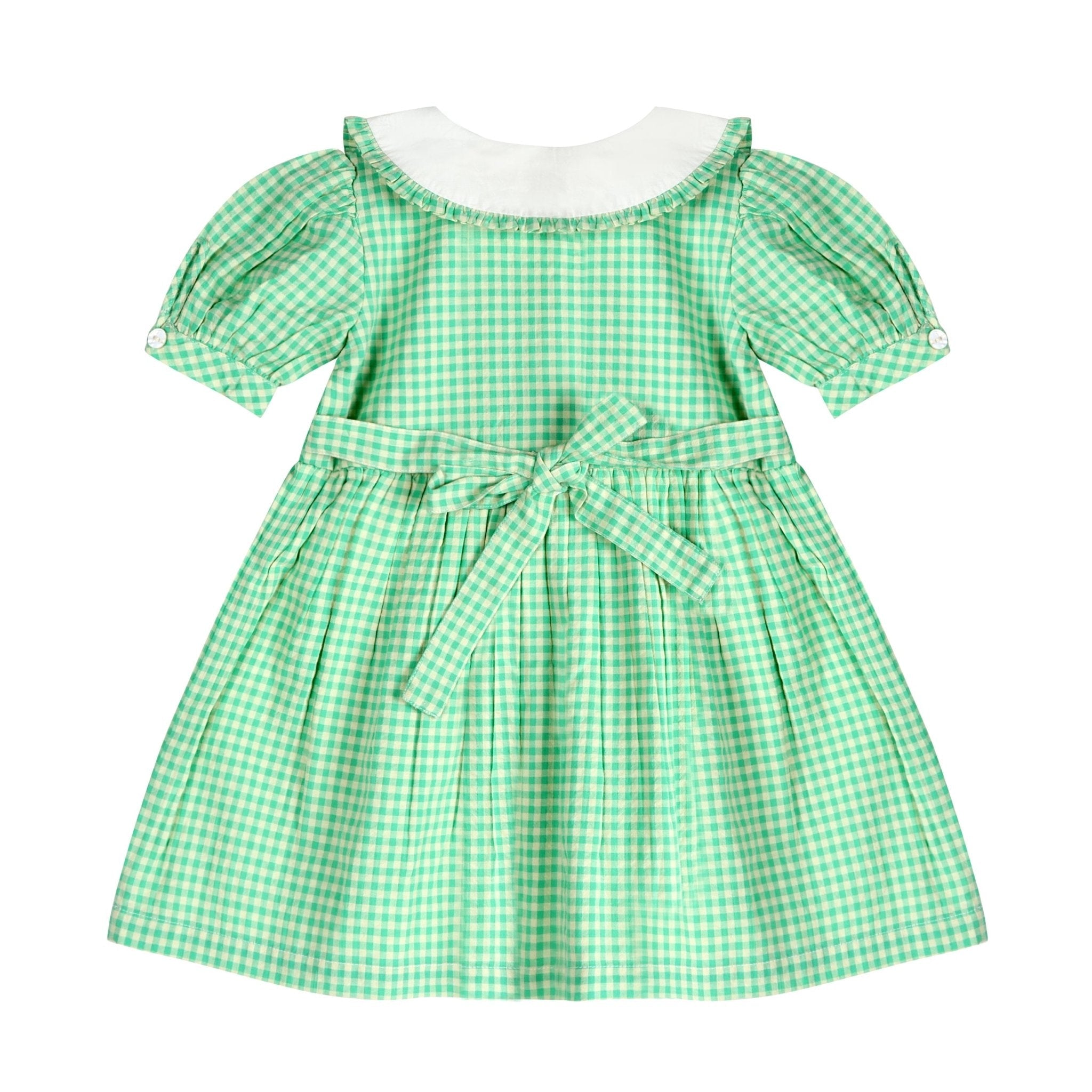 Green Gingham Emb. Mia Dress | Iconic Green Gingham Print